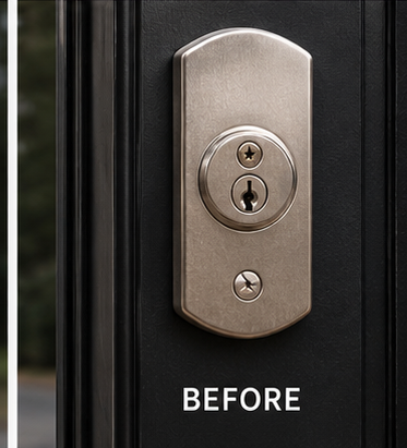 Door lock hardware before replacement